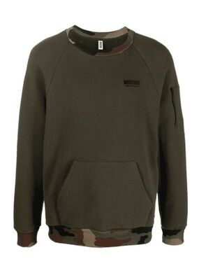 Moschino Olive Green Crewneck Sweater with Camo Trim XS